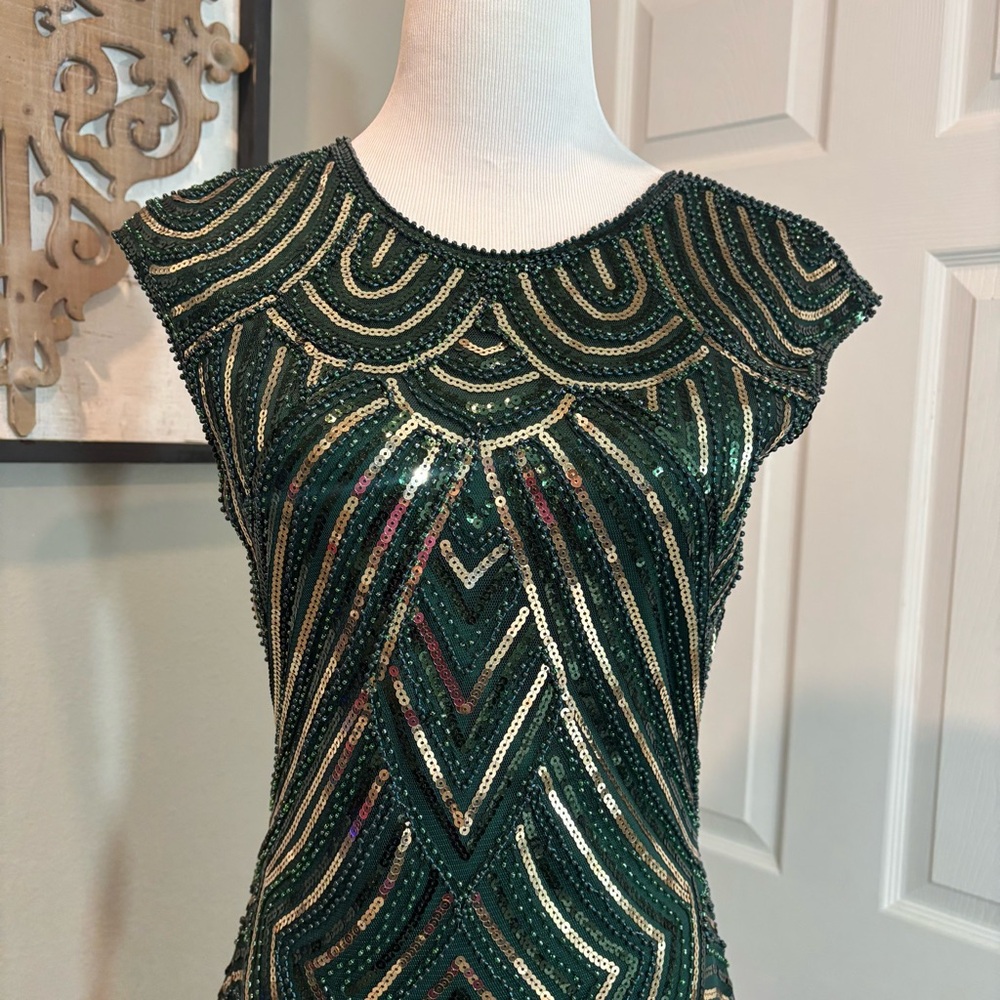 BABEYOND Women's Flapper Dress 1920s Beaded Fringed Great Gatsby Green Medium - Picture 5 of 9